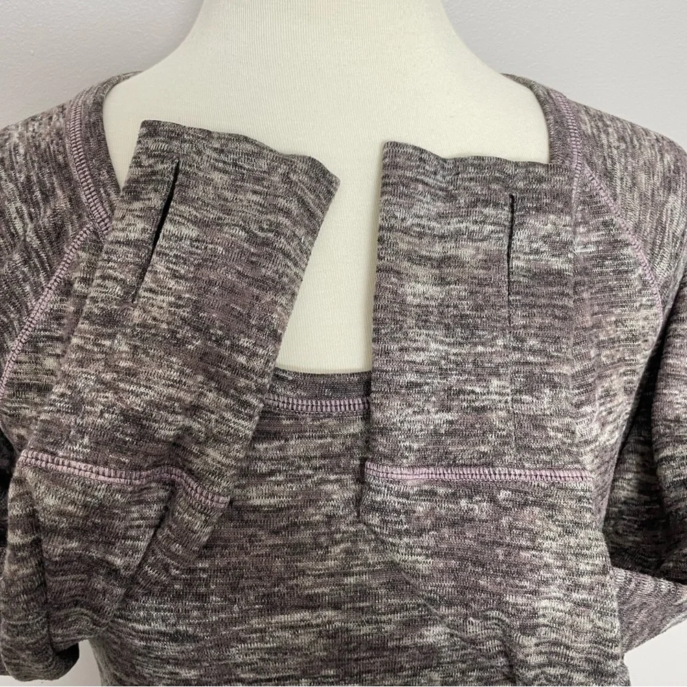 Athleta Sweater Top Thumbholes High Low Hem Lightweight Space Dyed Purple Grey